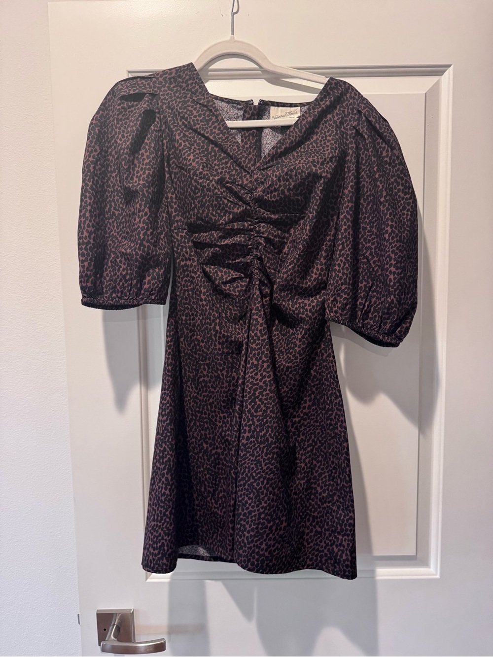 Universal Thread Brown and Black Leopard Print Puff Sleeve Mini Dress, size 4